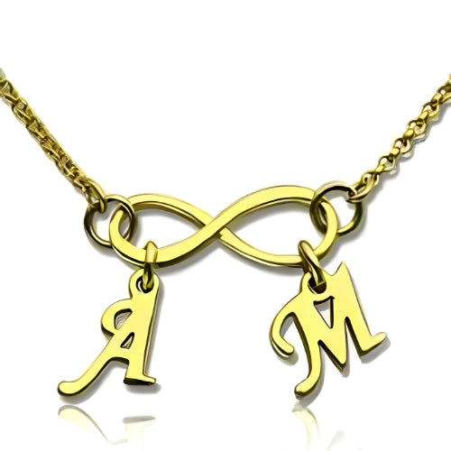 Infinity Letters Gold Necklace, Personalized Letter pendant.