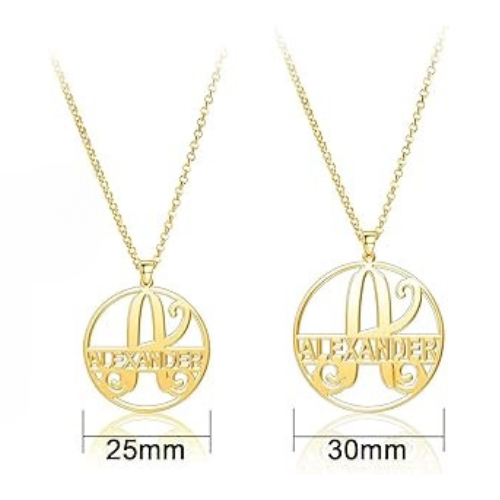 AALIA JEWELRIES Jayden Necklace Collections - Personalized Monogrammed Circle Pendant with Customized Nameplate. Circle Shape Initial Custom Name Necklace Custom Jewelry silver.