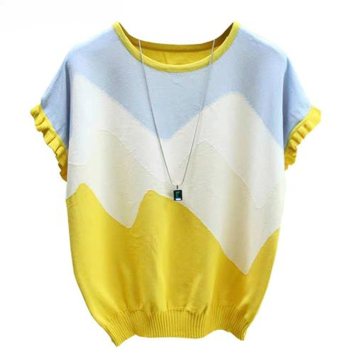 Shintimes Short Sleeve Casual Female T-Shirt Women Knitted Stitching Color Tee Shirt Femme Summer Loose Top.