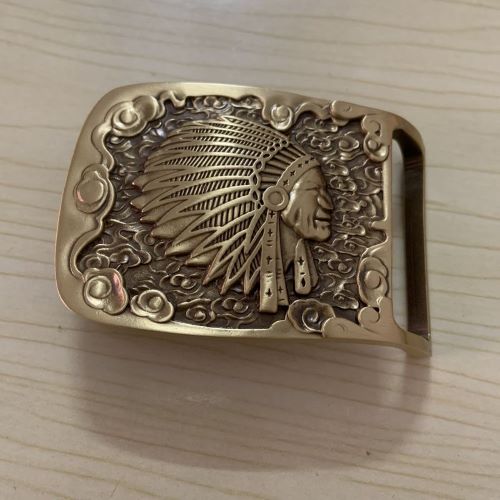 High Quality Fine Copper Indian Head Embossed Brass Belt Buckle