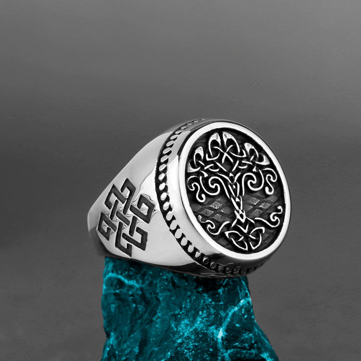 Men Nordic Viking Stainless Steel Ring Anchor Compass Tree of Life Viking Rune Wolf Men and Women Ring Jewelry.