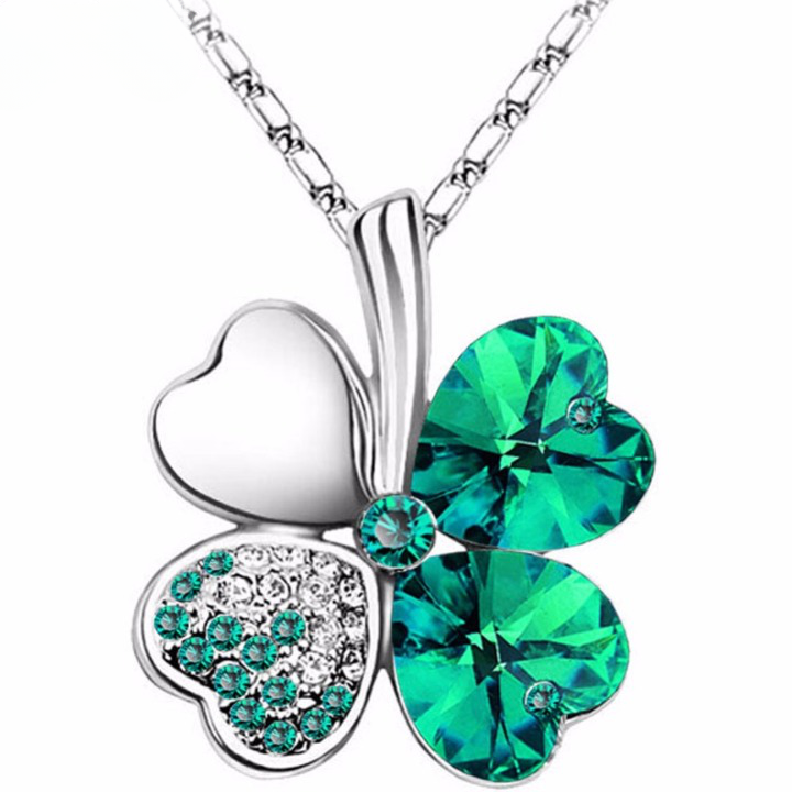 Elegant 12-Color Austrian Crystal Four Leaf Clover Pendant Necklace - White Gold Plated Fashion Jewelry for Women.