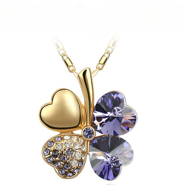 Elegant 12-Color Austrian Crystal Four Leaf Clover Pendant Necklace - White Gold Plated Fashion Jewelry for Women.