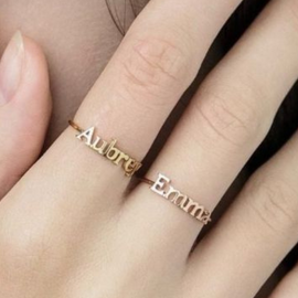 Personalized Gold Two Rings Thin Beautiful Customized Name Simple Fonts Special Gift.