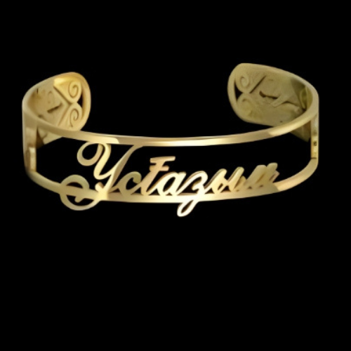 Two Lines Special Design Customized Two Names Gold Plated Bracelet Bangle