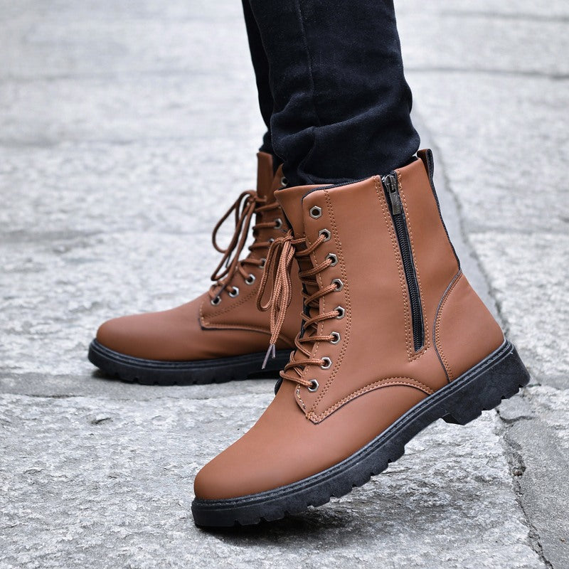 High-top Leather Boots British Style Tooling Boots