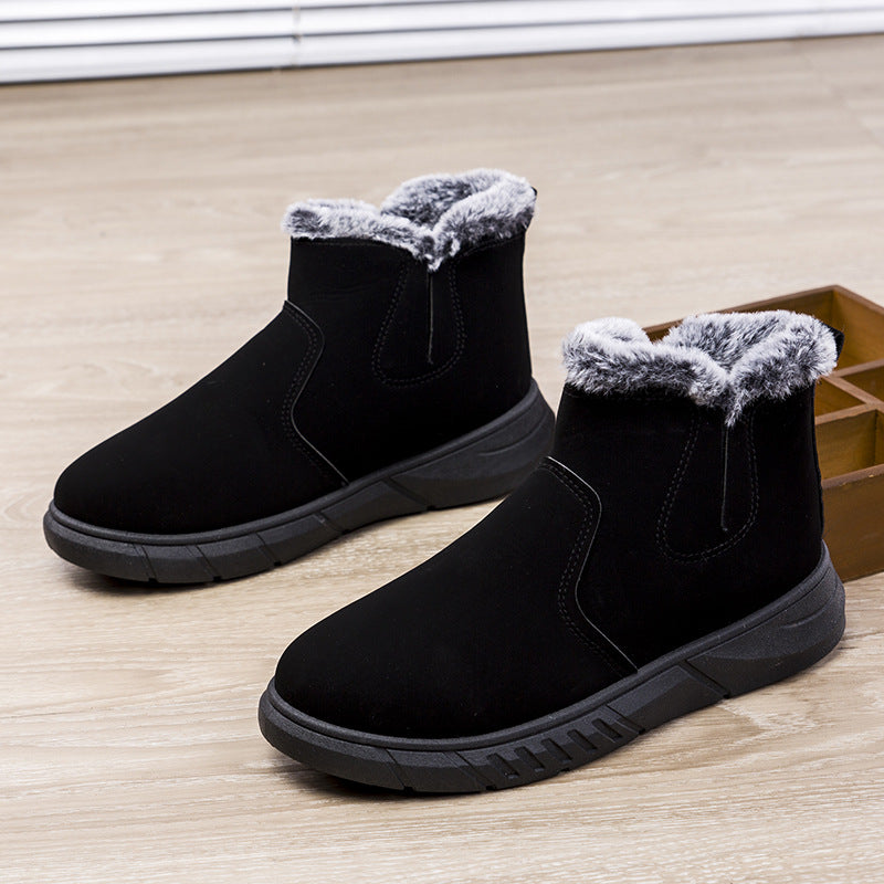 Winter Snow Boots Men V Cutout Shoes With Plush Boots