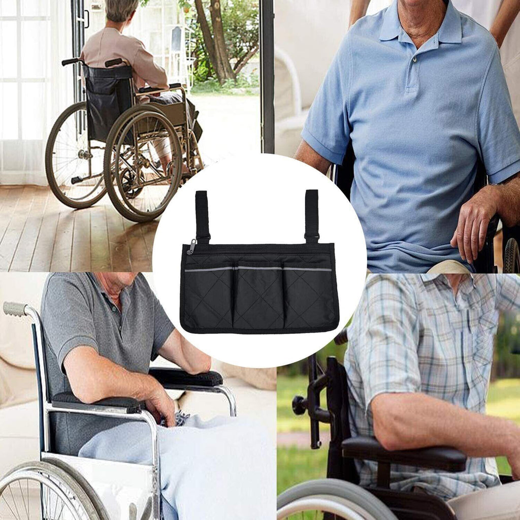 Outdoor Wheelchair Side Pouch Storage Bag Armrest Pocket Organizer Holder Pack