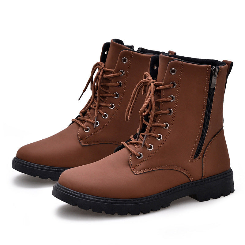 High-top Leather Boots British Style Tooling Boots