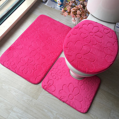 Pebble flannel embossed bathroom three-piece mat