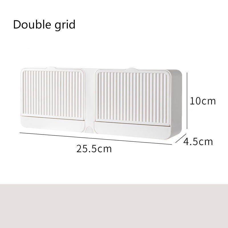 Double Grids Soap Storeage Box Wall Puch Free Drain Soap Holder