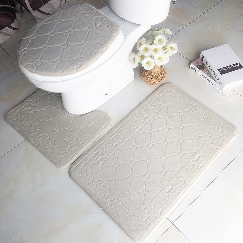 Pebble flannel embossed bathroom three-piece mat