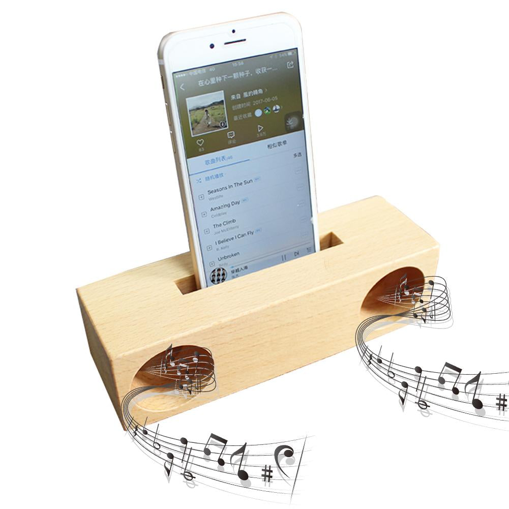 Wooden mobile phone stand loudspeaker