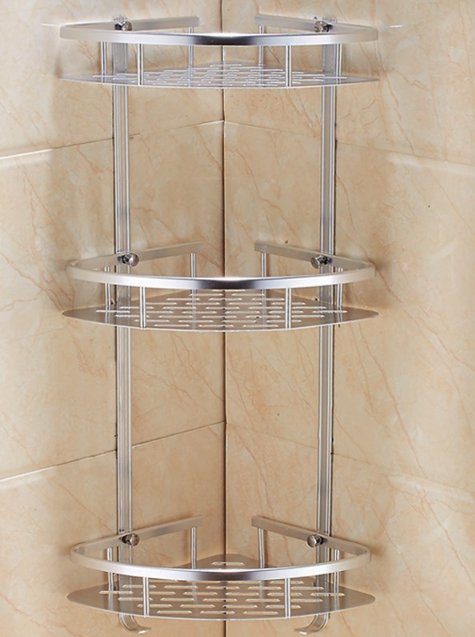 Free punching wall hanging rack bathroom space aluminum corner frame 3 layer bathroom hand washing table corner storage