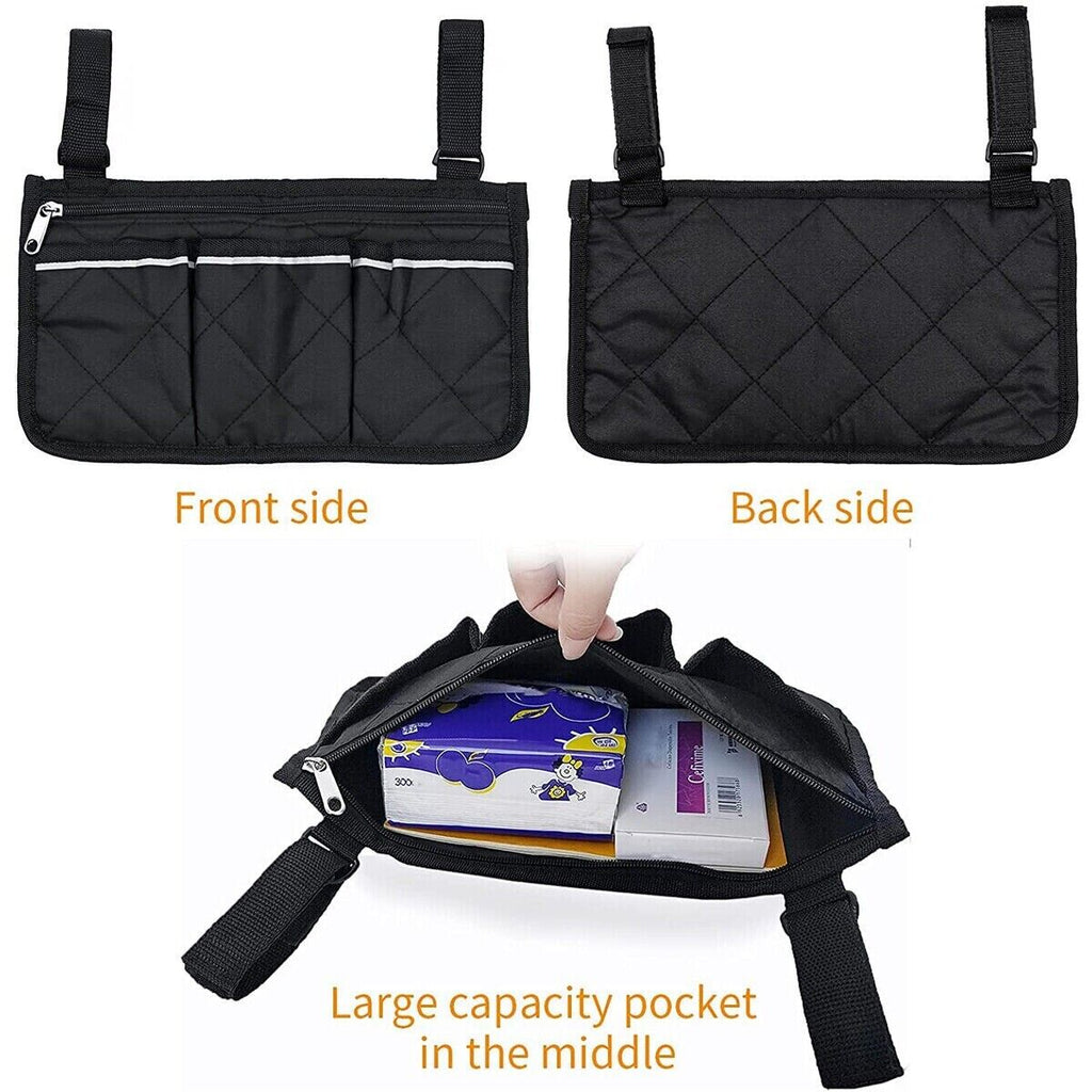 Outdoor Wheelchair Side Pouch Storage Bag Armrest Pocket Organizer Holder Pack