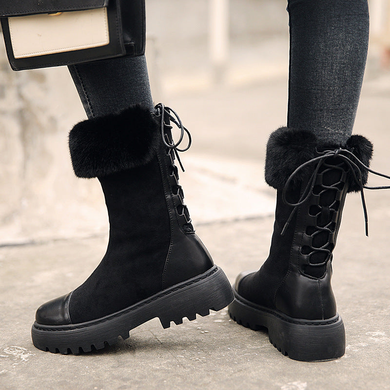 Warm Cotton Boots, Thick-Soled Round-Toe Wool Boots