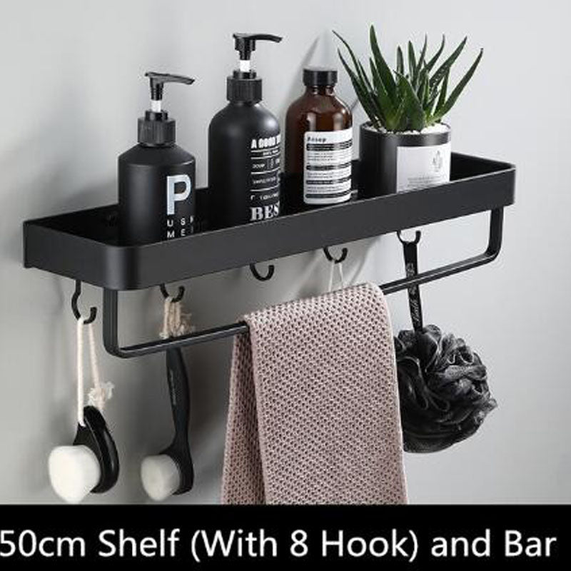 Black Bathroom Shelf Space Aluminum Wall-Mounted