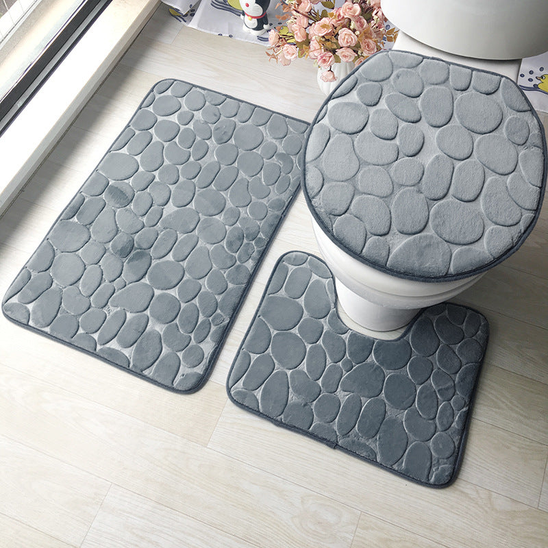 Pebble flannel embossed bathroom three-piece mat