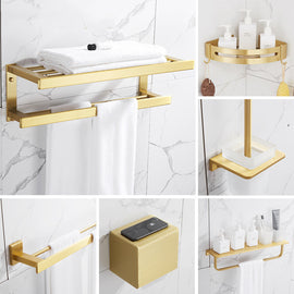 Punch-free European-style Golden Towel Rack Bathroom Shelf