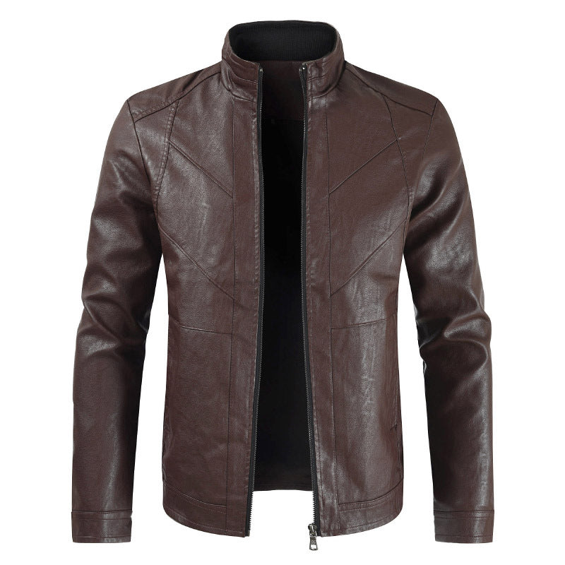 Men's PU Leather Jacket Thin Section Stand Collar Fashion Leather Jacket