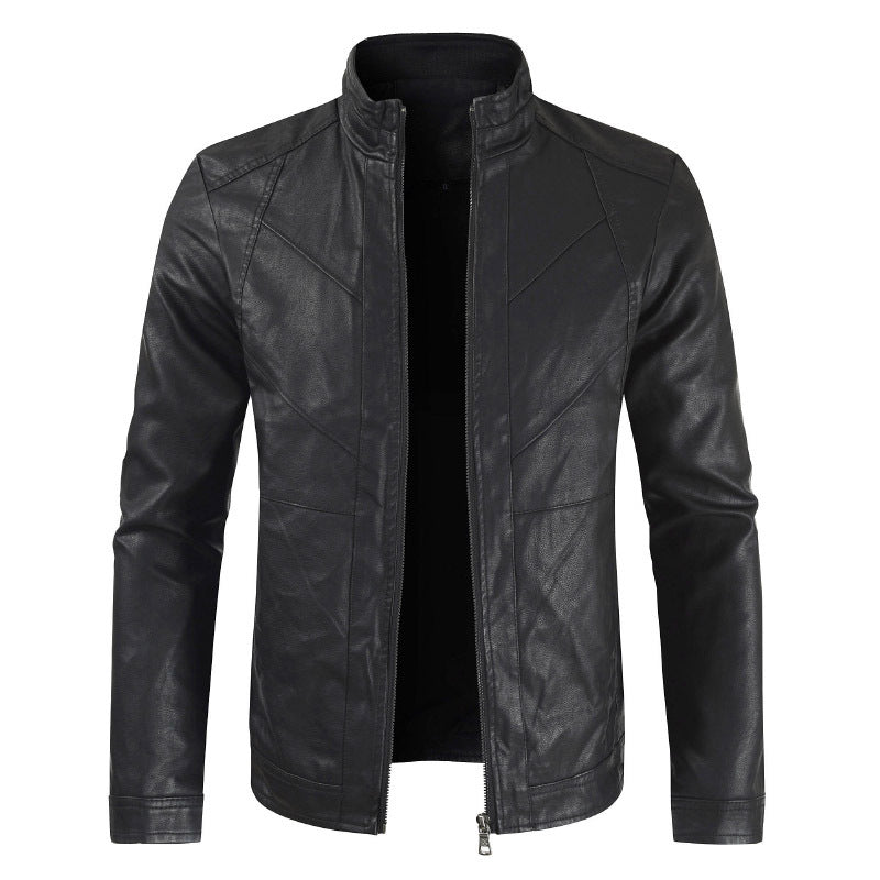 Men's PU Leather Jacket Thin Section Stand Collar Fashion Leather Jacket