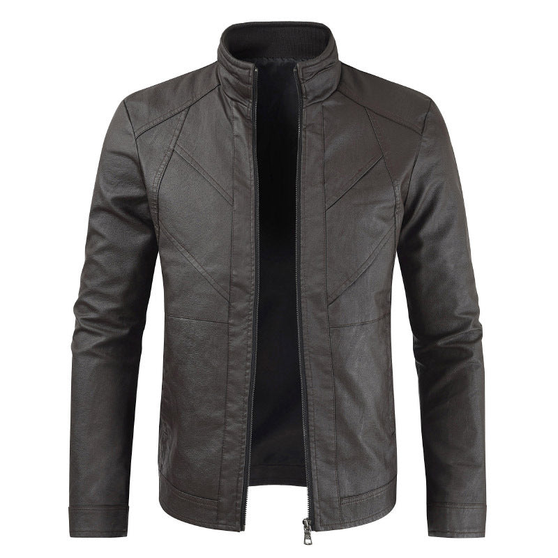 Men's PU Leather Jacket Thin Section Stand Collar Fashion Leather Jacket