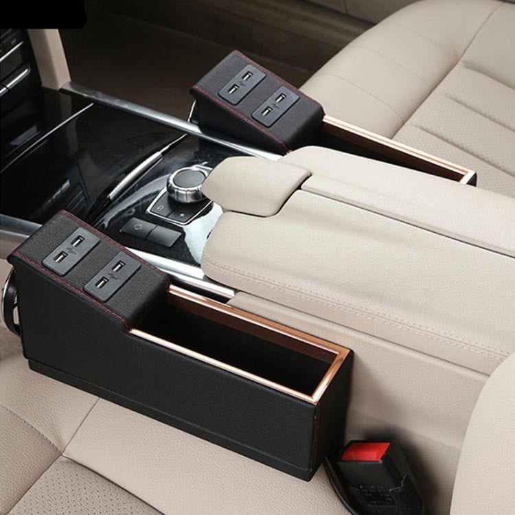 Car Seat Slot Storage Box Multi-Function Cup Holder Coin Box Leather Storage Box with USB Rechargeable