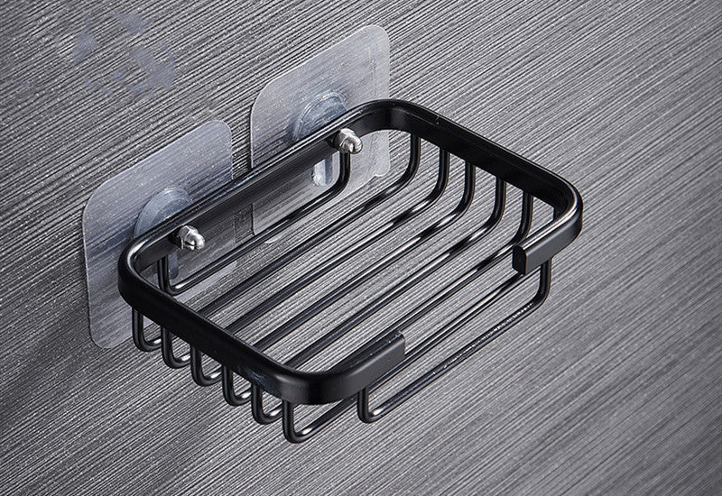 Soap Holder Perforated-Free Seamless Suction Wall-Mounted Soap Net, Black Soap Dish, Draining Soap Holder, Space Aluminum Soap Dish