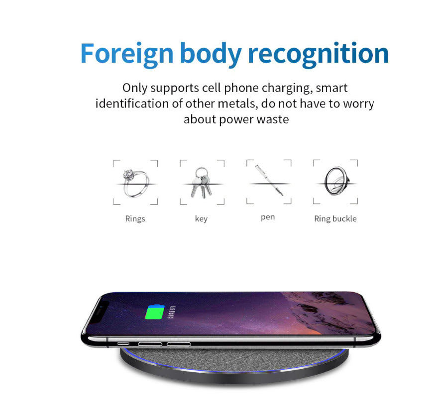 Qi Standard Ultra-Thin Fabric Aluminum Alloy Fast Charge Wireless Charger 15W Fast Charge Fast Charger Disc Wireless Charger