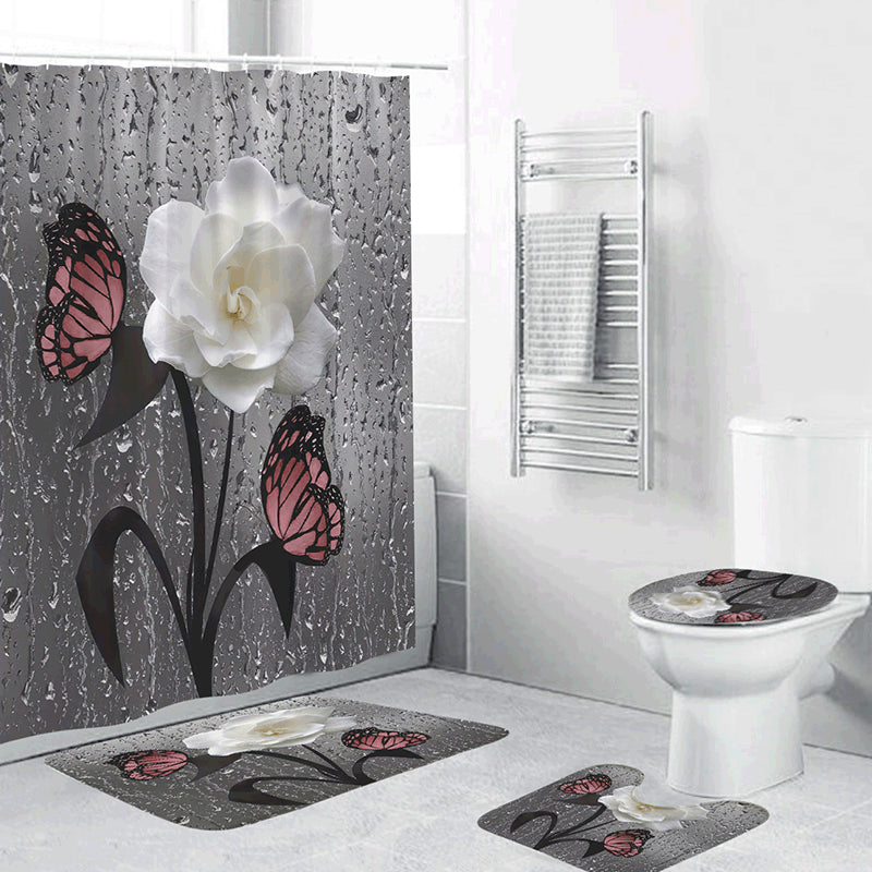 Butterfly Flower Scenery Waterproof Shower Curtain Bathroom Landscape