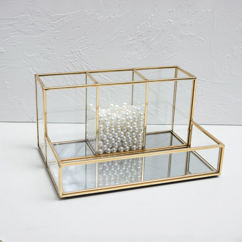 Glass Makeup Organizer Bathroom Cosmetic Organizer With Golden