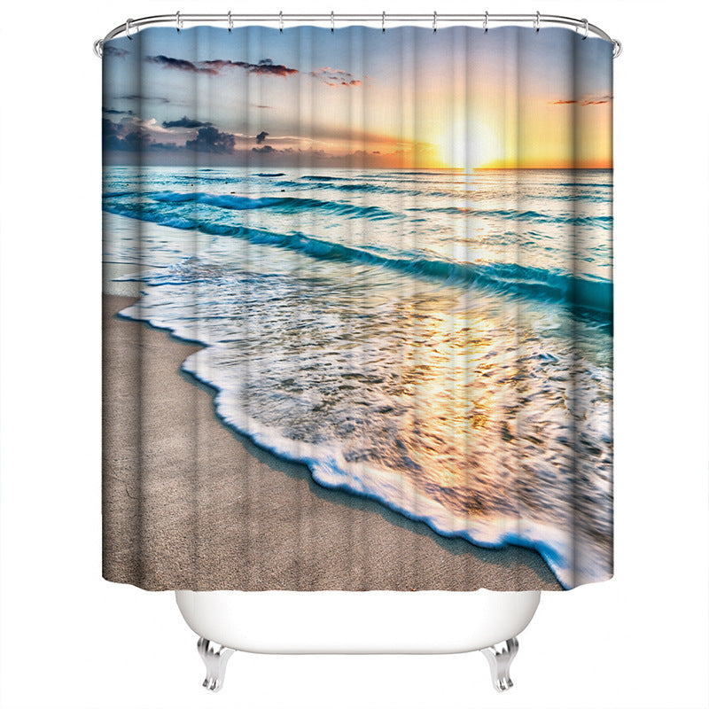 Printed Ocean Series Shower Curtain Polyester Bathroom Waterproof Curtain