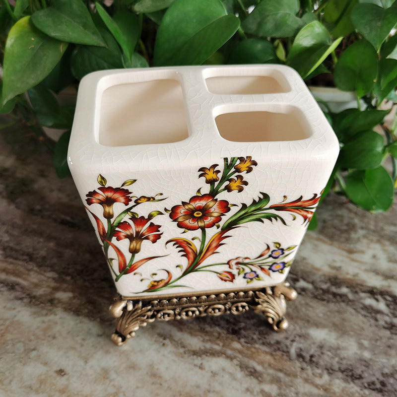 American Ceramic Toothbrush Holder Shelf Bathroom Storage Decoration