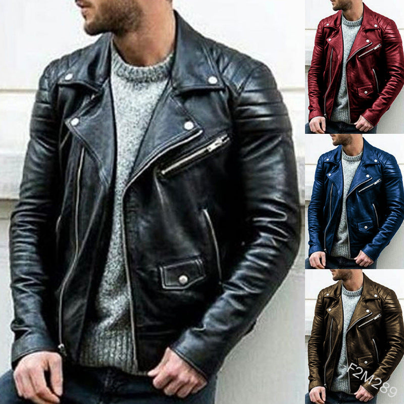 Men's PU Punk Stand Collar Leather Jacket. Quality leather jacket fashionable looking.