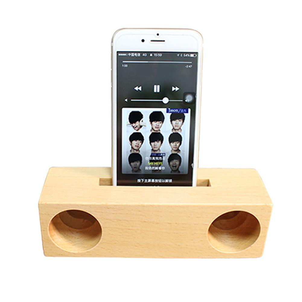 Wooden mobile phone stand loudspeaker