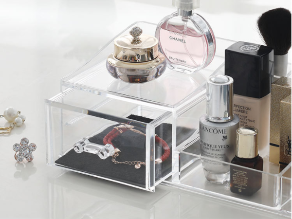 Transparent cosmetic storage box