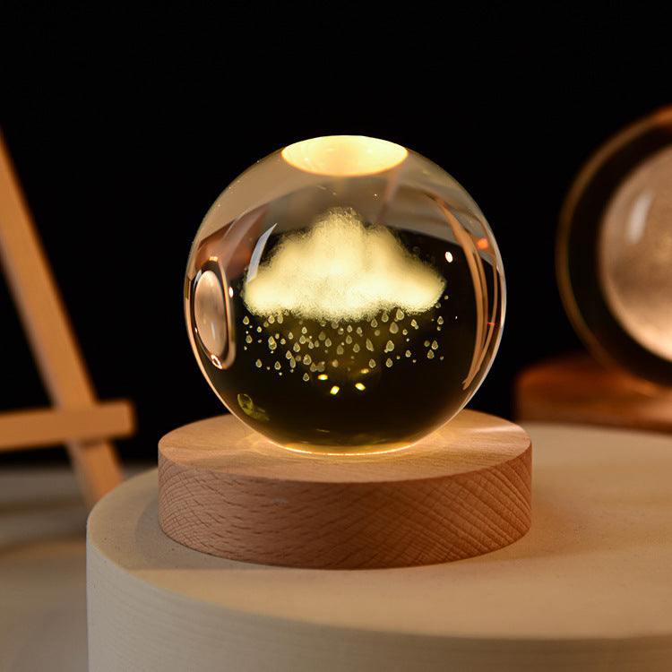 3D Luminous Inner Carved Crystal Ball Night Light Desktop Decoration