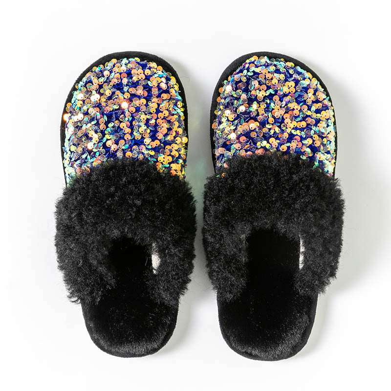 Women's Cotton Slippers Glitter Plush Slippers Indoor Thermal Women Slippers