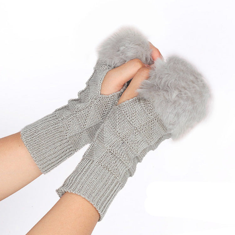 Knitted Gloves Fur Mid Length Half Finger Computer Gloves