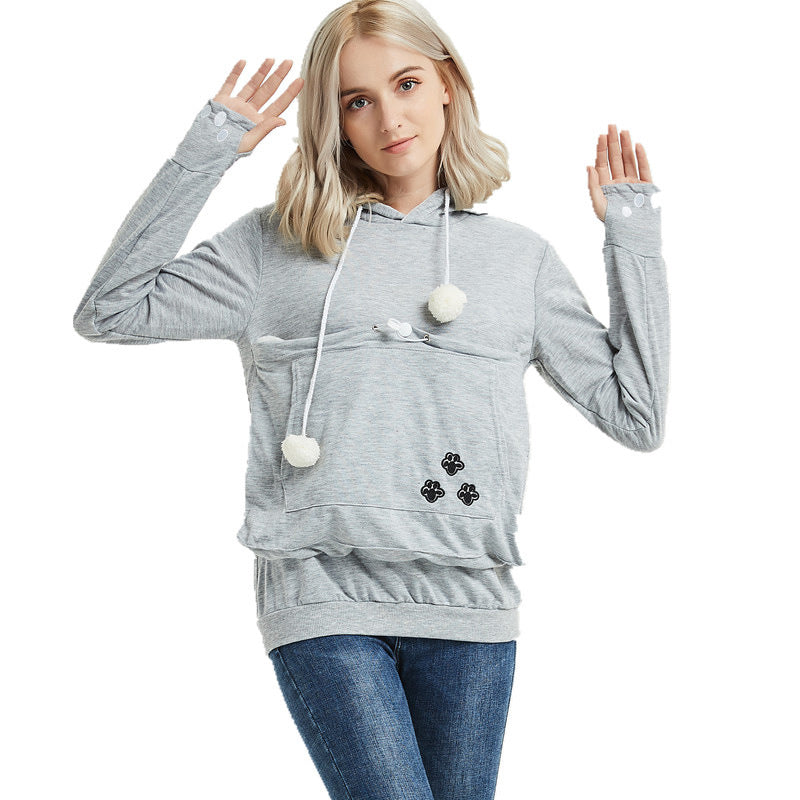 Cute Hoodies Pullover Sweatshirts With Pet Pocket For Cat Clothes Winter Women