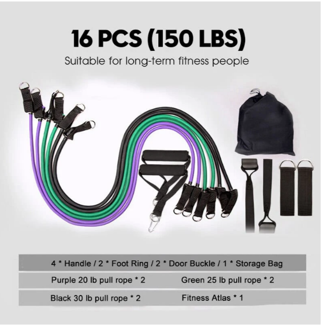 Rally Resistance band fitness equipment. Portable Exercise Various Pcs Resistance Band Set Stackable Up to 30 Lbs (Stackable Exercise Bands with Carrying Case) Exercise Stretch Fitness Home Set.