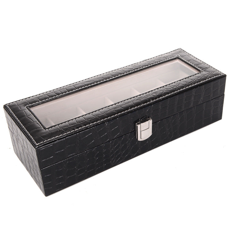 Transparent glass black PU leather gift box