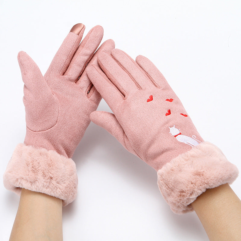 Women Casual winter soft suede Gloves with trendy art and unique look.