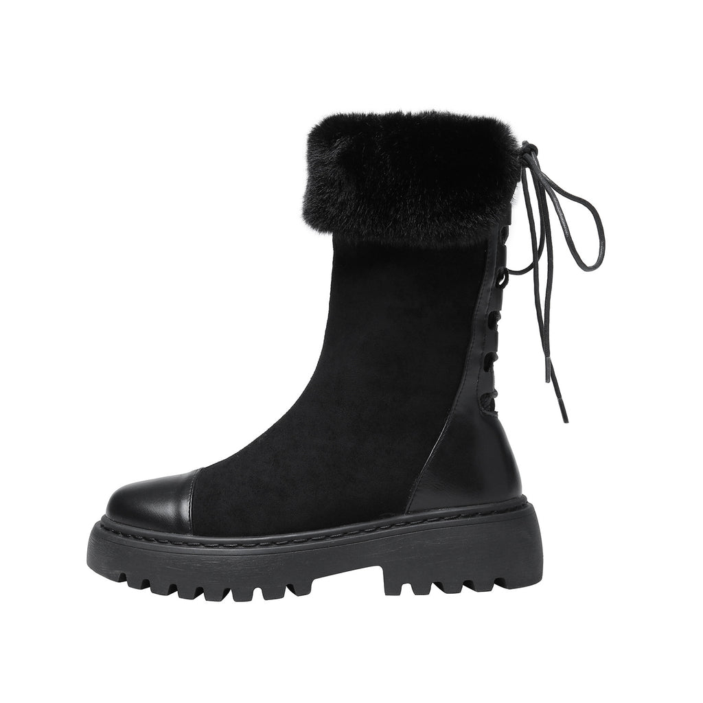 Warm Cotton Boots, Thick-Soled Round-Toe Wool Boots