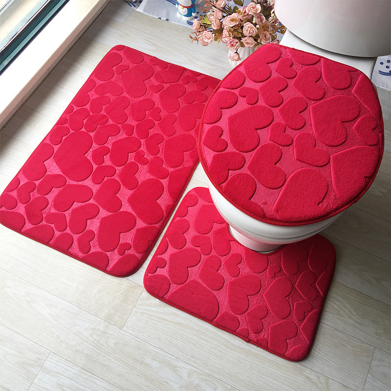 Pebble flannel embossed bathroom three-piece mat