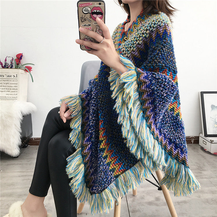 Tassel scarf coat woman