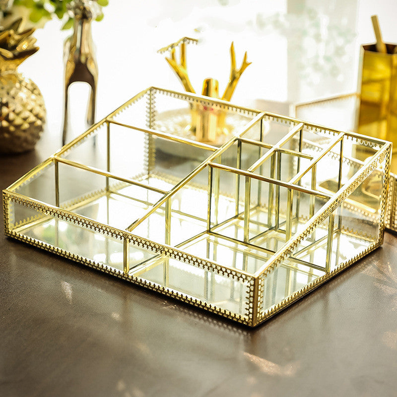 Golden transparent cosmetic storage box