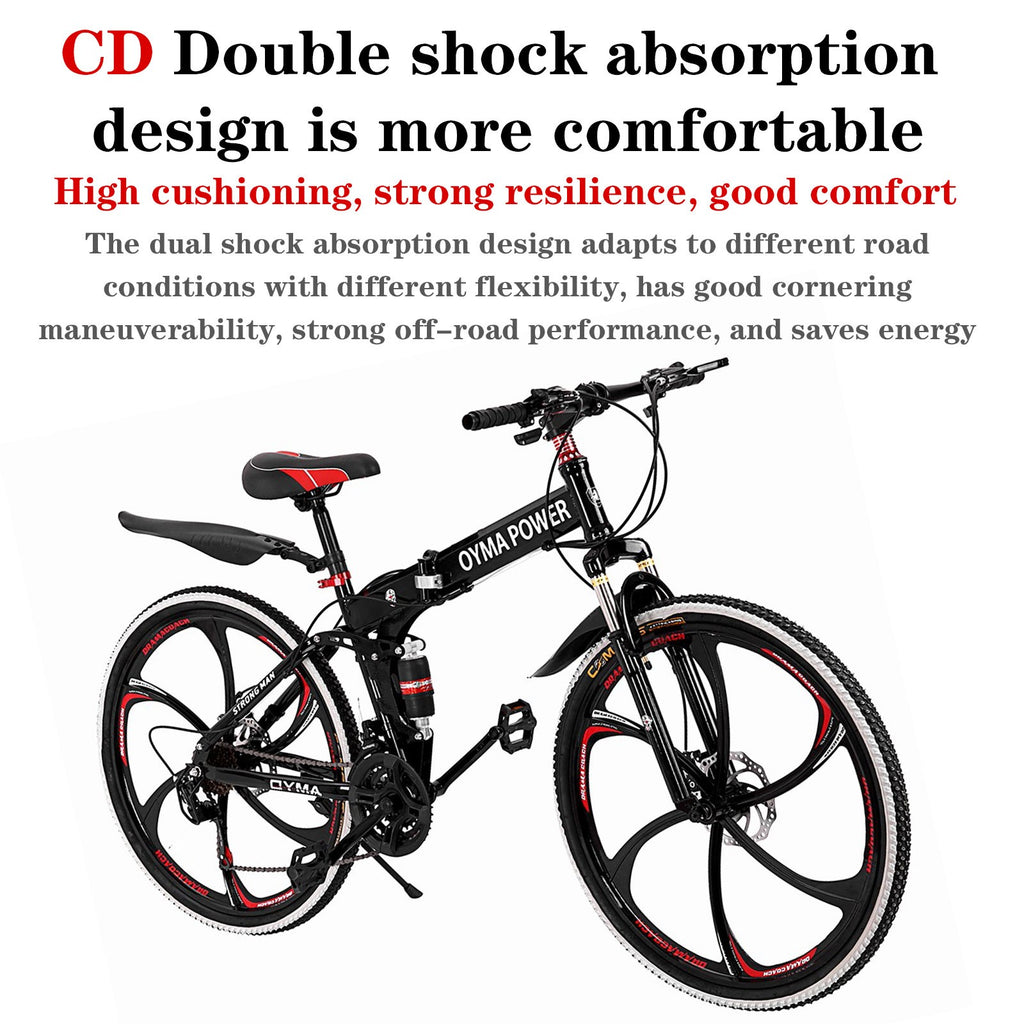 Outroad Mountain Bike  21 Speed 26in Folding Bike Double Disc Brake  Bicycles