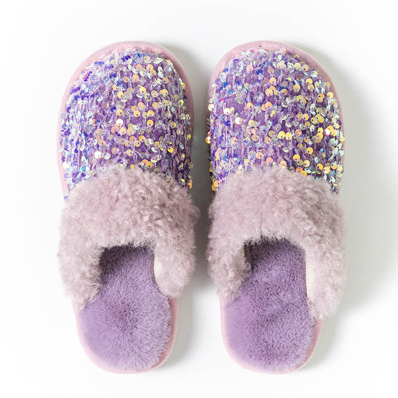 Women's Cotton Slippers Glitter Plush Slippers Indoor Thermal Women Slippers