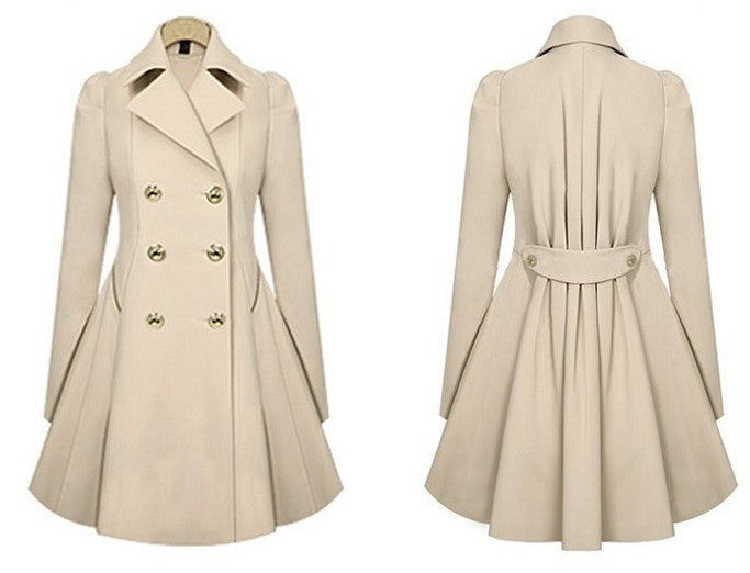 Fold Over Collar  Double Breasted  Plain Coats